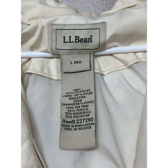 L.L. Bean Mid Long Cream Hooded Down Puffer All Weather Coat Jacket Large - Picture 5 of 11